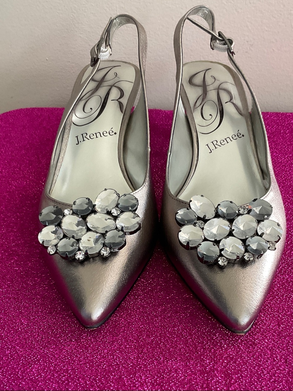 Silver Embellished Slingback Pumps